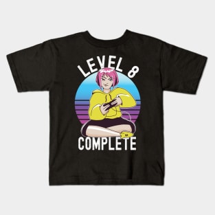 Level 8 Complete Girls Loves Anime Gamer 8th Birthday Girl Kids T-Shirt